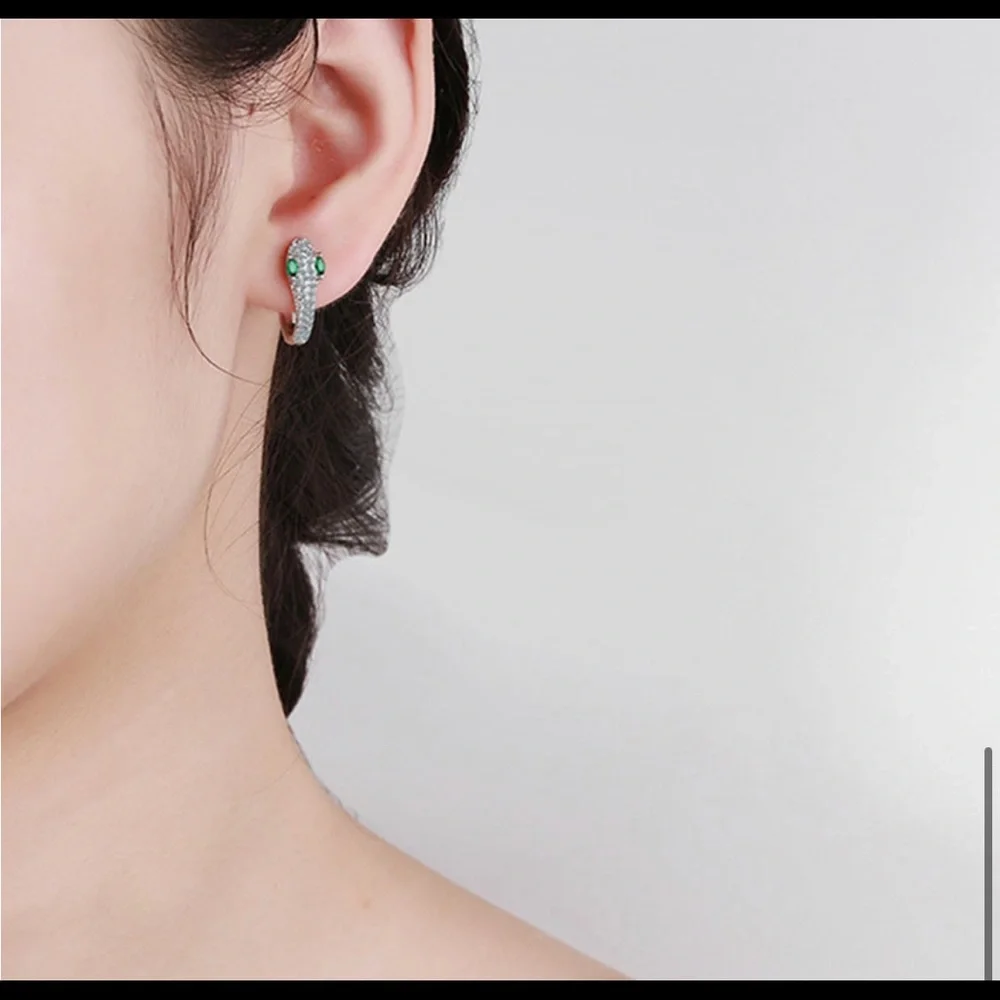 🌟HOST PICK🌟ELEGANT SPARKLING ZIRCON SNAKE 925 STERLING SILVER STUD EARRINGS - Picture 8 of 11